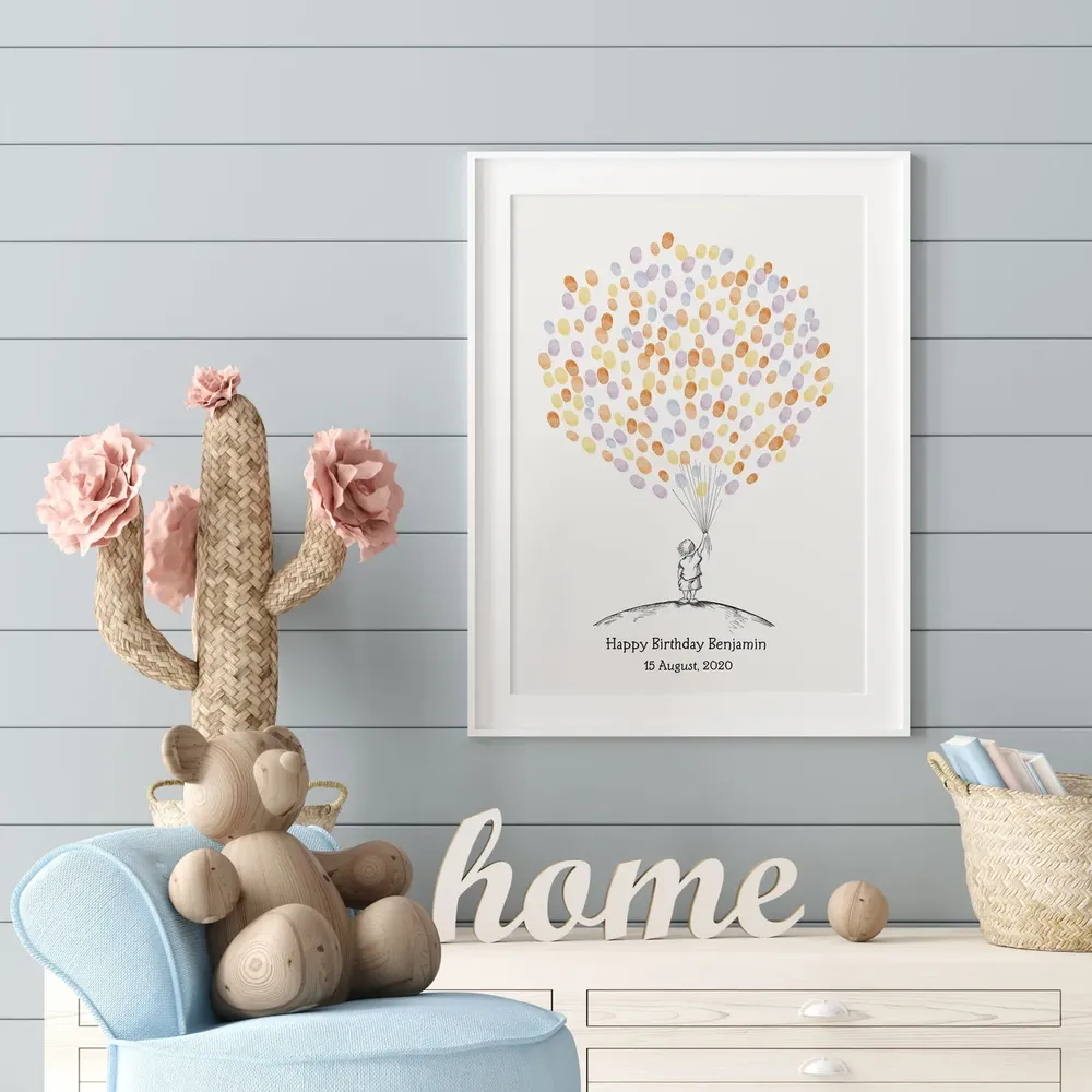 Baby Boy Sketch Guest Book, Fingerprint Balloon Art Print - Image 2