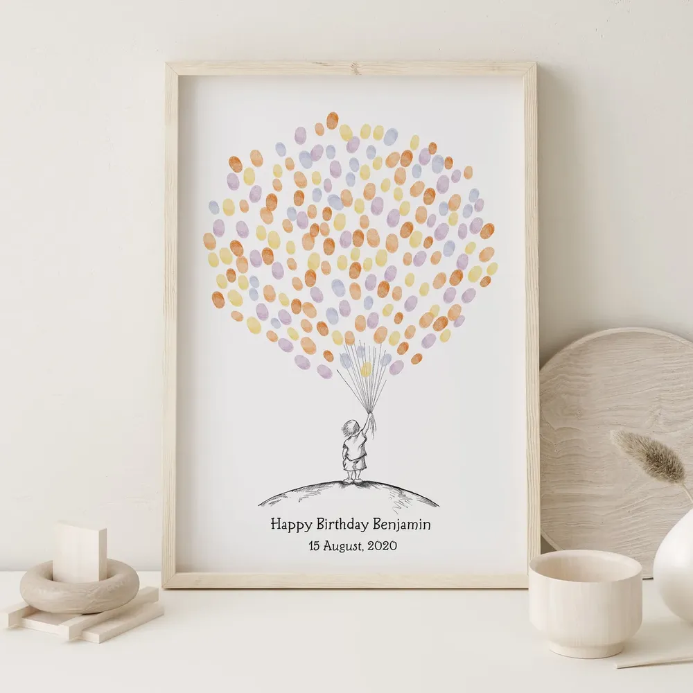 Baby Boy Sketch Guest Book, Fingerprint Balloon Art Print - Image 4