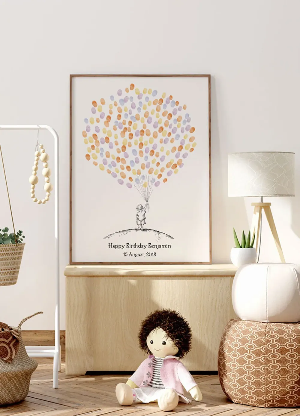 Baby Boy Sketch Guest Book, Fingerprint Balloon Art Print - Image 3