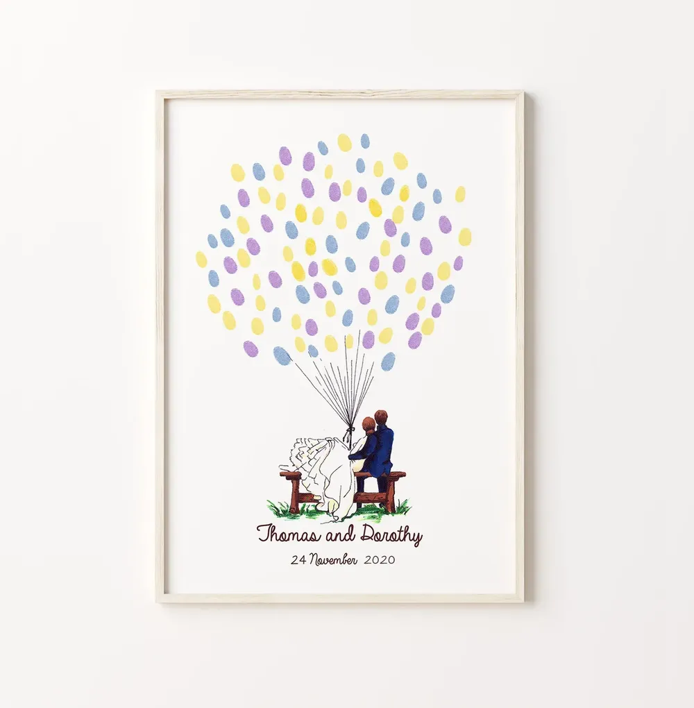 Couple Balloon Guest Book, Wedding Fingerprint Book