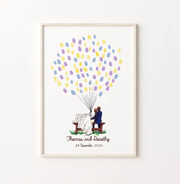 Couple Balloon Guest Book, Wedding Fingerprint Book