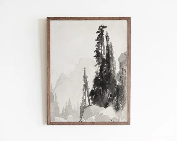 Vintage Tree Art Print, Watercolor Landscape Sketch