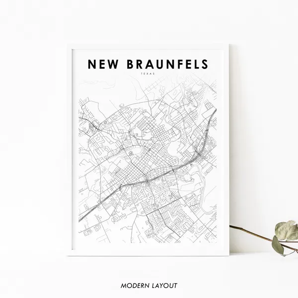 New Braunfels TX Map Print, Texas City Poster