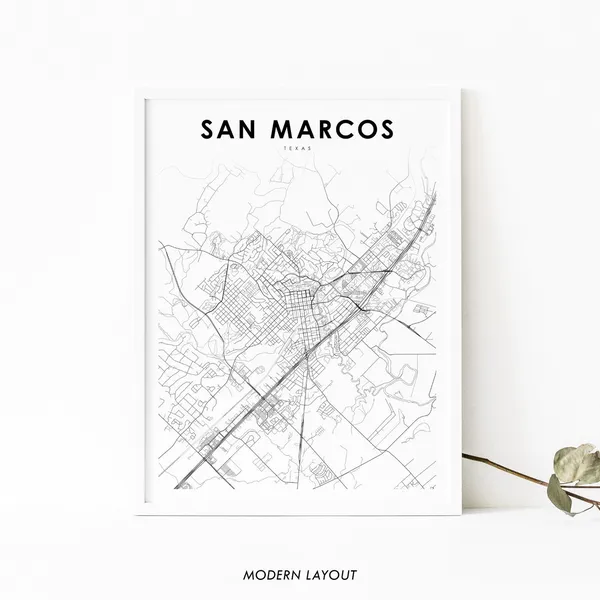 San Marcos TX Map Print, Texas Nursery Decor