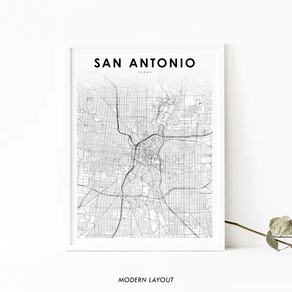 Downtown San Antonio TX Map Print, Texas Travel Poster