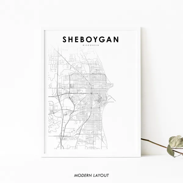 Sheboygan WI Map Print, Wisconsin USA Poster