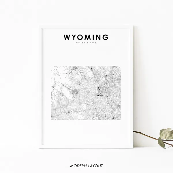 Wyoming Map Print, State Road Map Art Poster