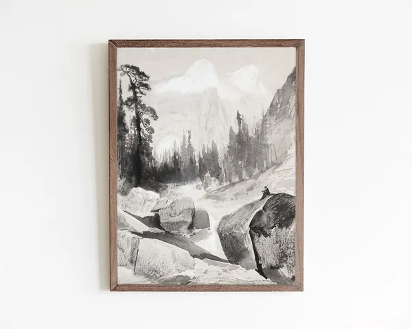 Vintage Watercolor Forest Landscape Art Print