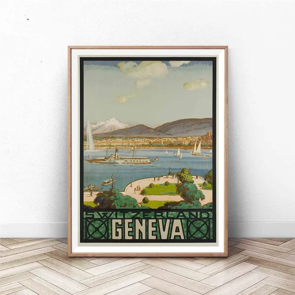 Geneva Vintage Travel Poster, Switzerland Wall Art