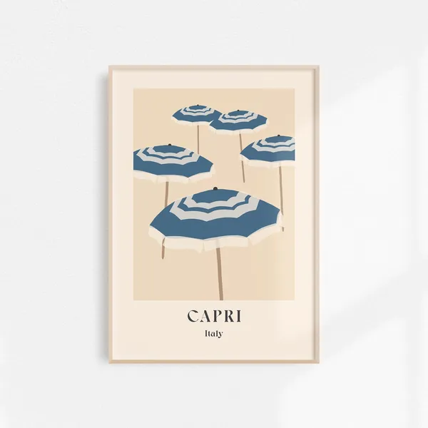Capri Travel Poster, Italy Beach Scene