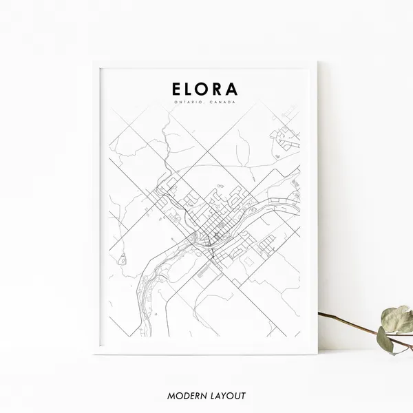 Elora Ontario Map Print, Canada Street Road Poster