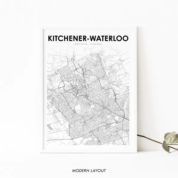 Kitchener-Waterloo Ontario Map Print, Canada Poster