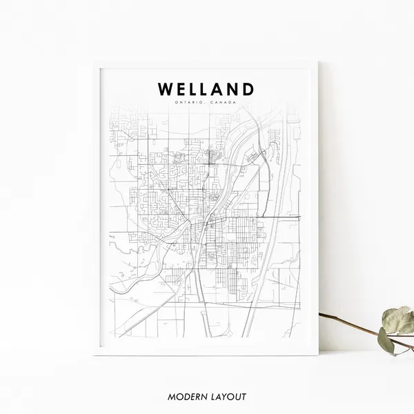 Welland Ontario Map Print, Niagara City Street Road