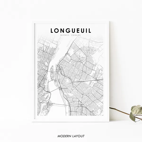 Longueuil Map Print, Quebec Canada Travel Poster