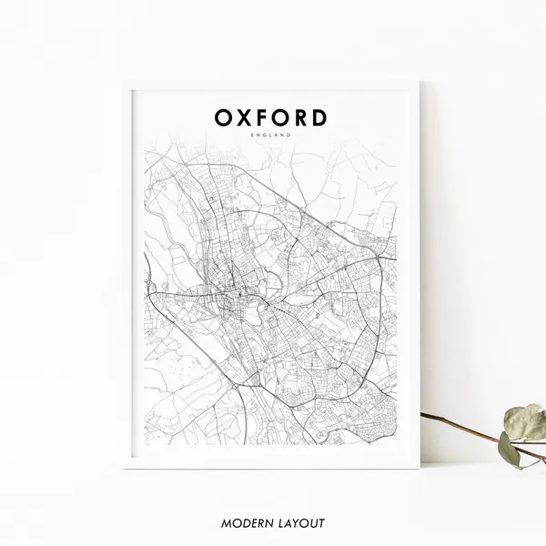 Oxford England Map Print, United Kingdom Travel Poster