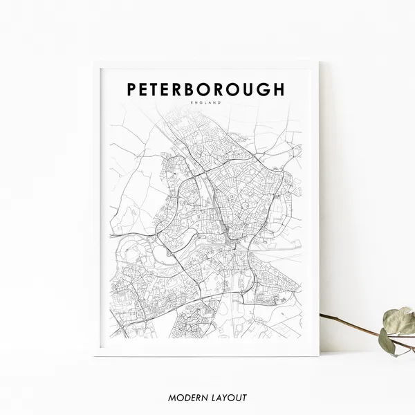 Peterborough England Map Art Print, Nursery Decor