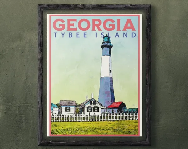 Tybee Island Lighthouse Vintage Travel Poster