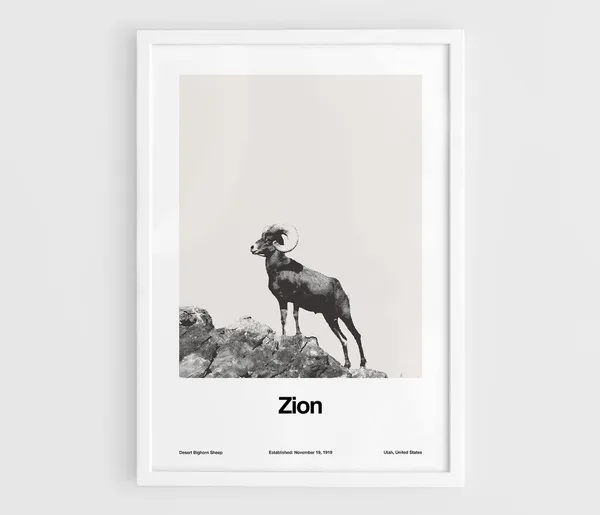 Zion National Park Desert Bighorn Sheep, Minimalist Art Print