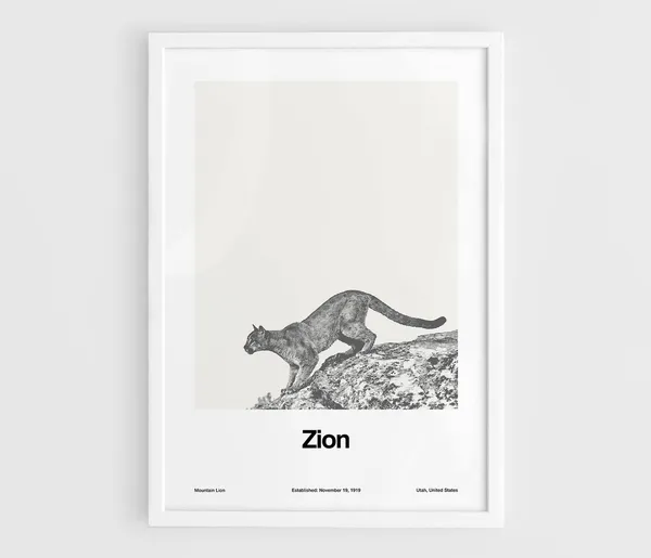 Zion National Park Mountain Lion Travel Poster