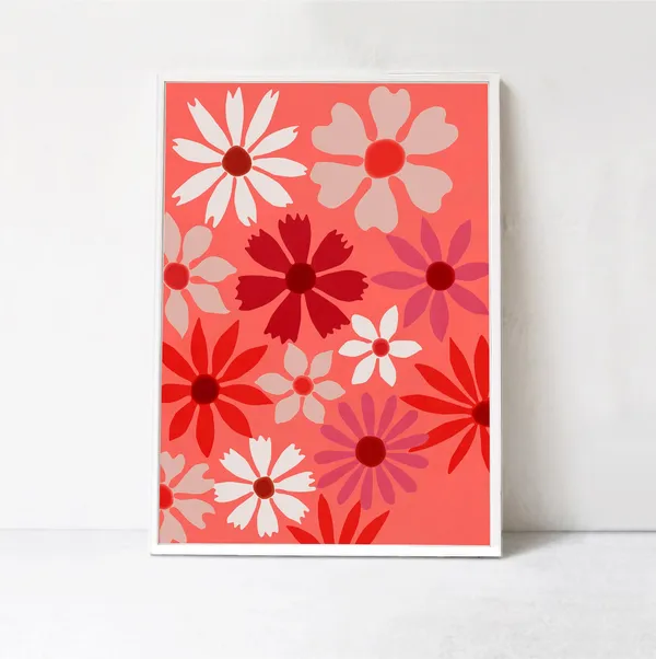 Floral Abstract Flowers Poster, Boho Style Art Print