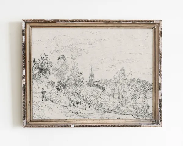 Vintage Etching Landscape Art Print, Country Decor