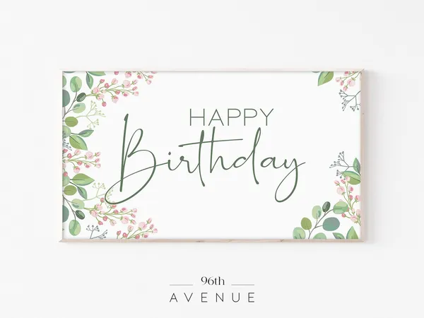 Happy Birthday Floral Art Print, Birthday Wall Decor