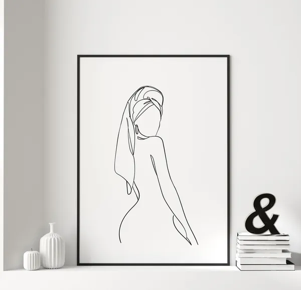 Woman With Towel Line Art Print, Bedroom Decor
