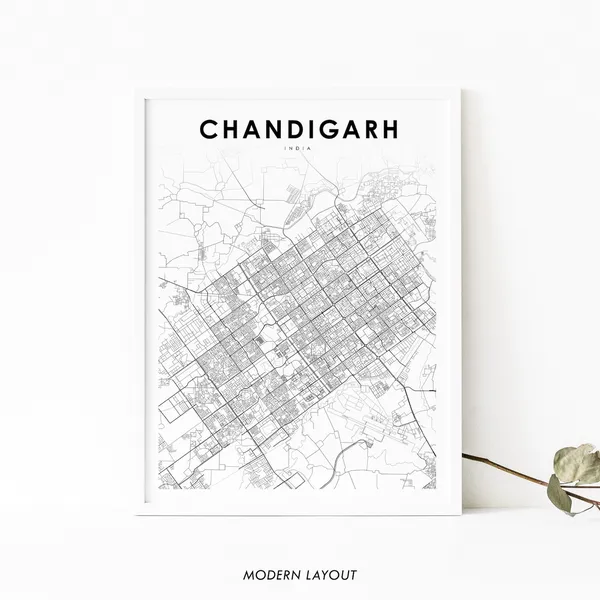 Chandigarh India Map Art Print, Punjab Haryana City