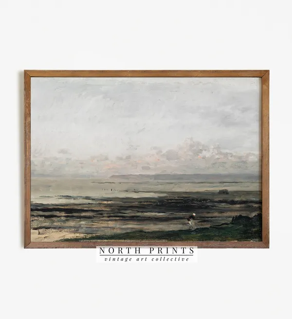 Moody Seascape Vintage Beach Art, Coastal Painting