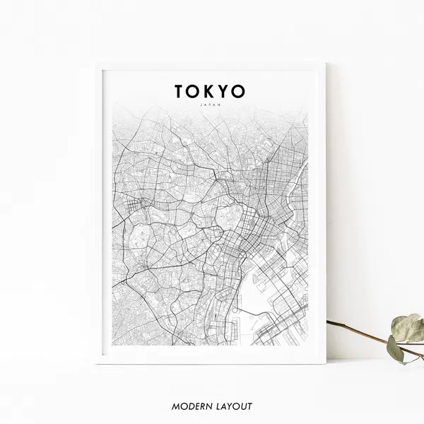 Downtown Tokyo Japan Map Art Print, City Street