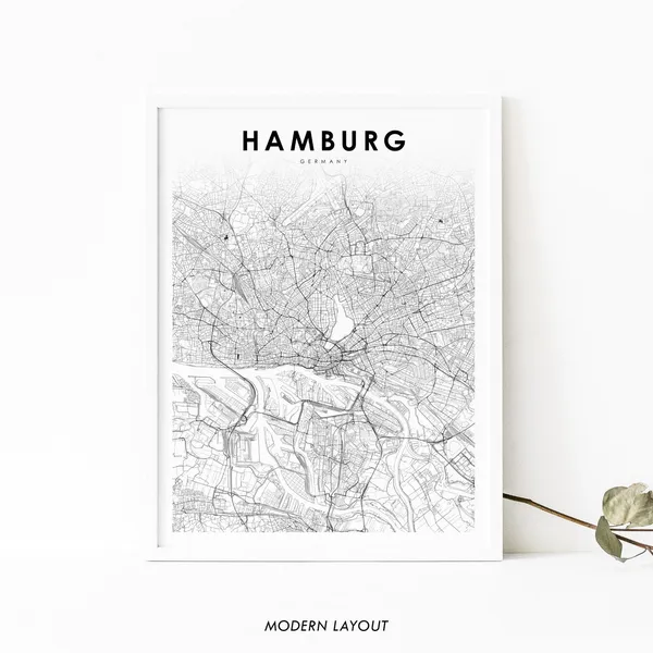 Hamburg Area Germany Map Print, City Street Poster