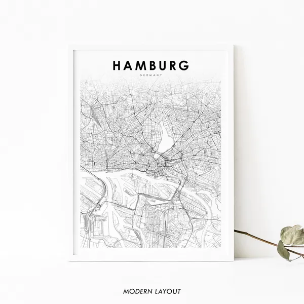 Hamburg Germany Map Print, Nursery Room Wall Decor