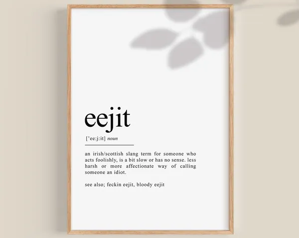 Eejit Funny Irish Saying Wall Print, Irish Gift