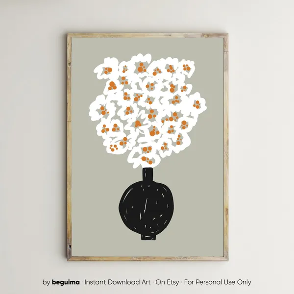 Daisy Botanical Bouquet Floral Art Print, Boho Decor