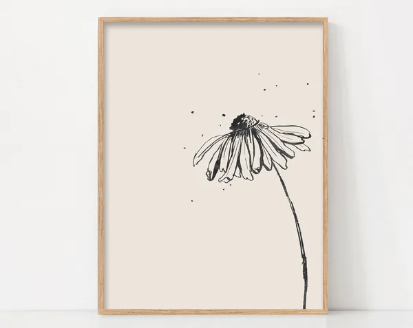 Minimalist Daisy Botanical Art Print, Simple Floral Line