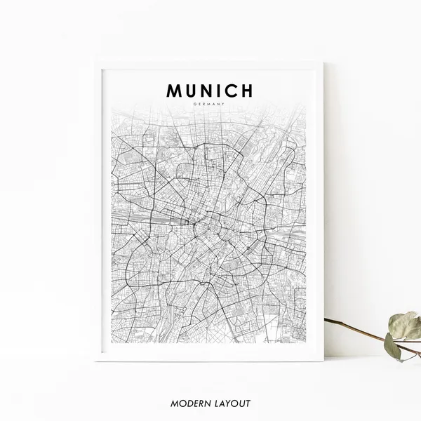Munich Germany Map Print, Bavaria City Street Poster