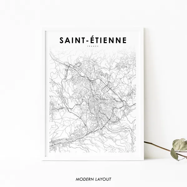 Saint-Etienne France Map Print, Rhone-Alpes City
