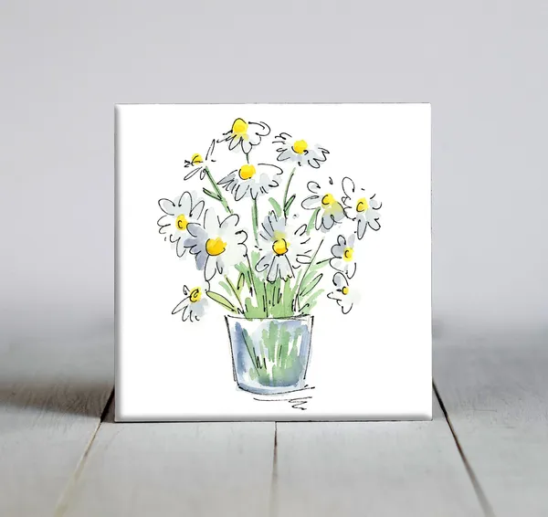 Daisies In Vase, Botanical Floral Wall Art Print