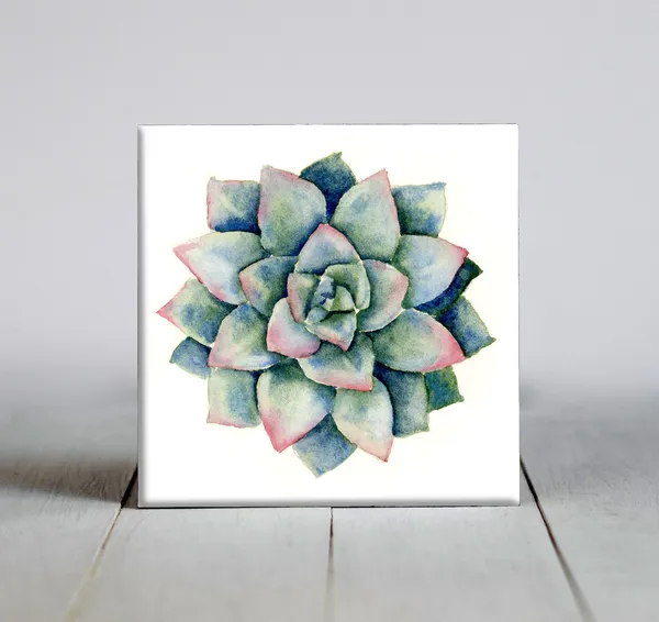 Succulent Ceramic Tile Art Print, Plant Lover Gift