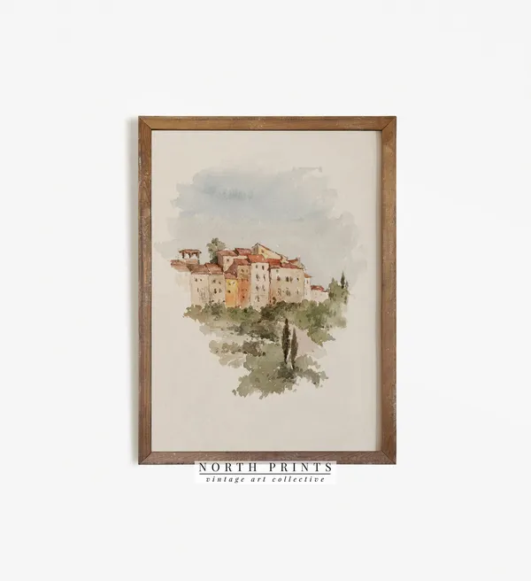 Italy Watercolor Painting Vintage Italian Landscape Art Print