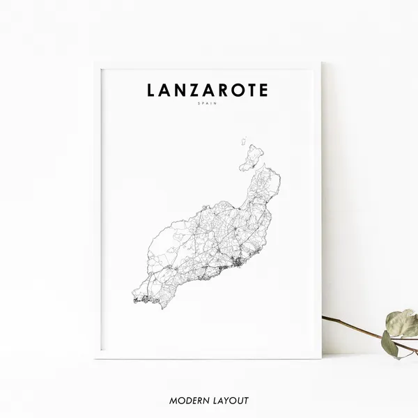 Lanzarote Canary Islands Map Art Print, Spain Road Map