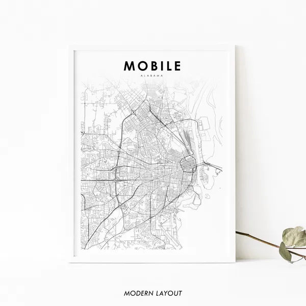 Mobile, AL Map Print - Alabama USA Travel Poster