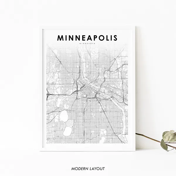 Minneapolis MN Map Print, Minnesota Travel Poster