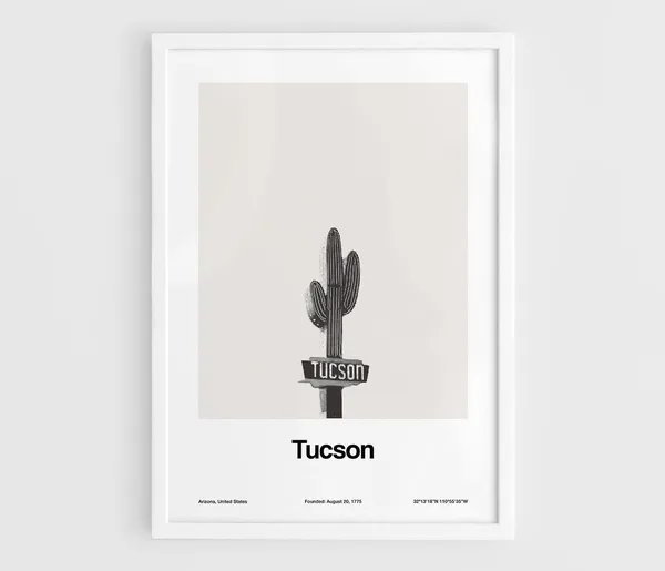 Tucson Arizona Minimalist Art Print, Neon Cactus