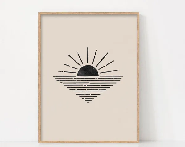 Sunrise Abstract Beige Black Boho Art Print