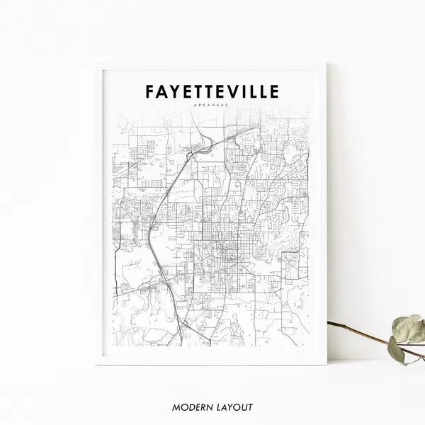 Fayetteville AR Map Print, Arkansas City Poster