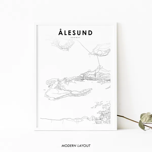 Alesund Norway Map Print, Nursery Room Poster
