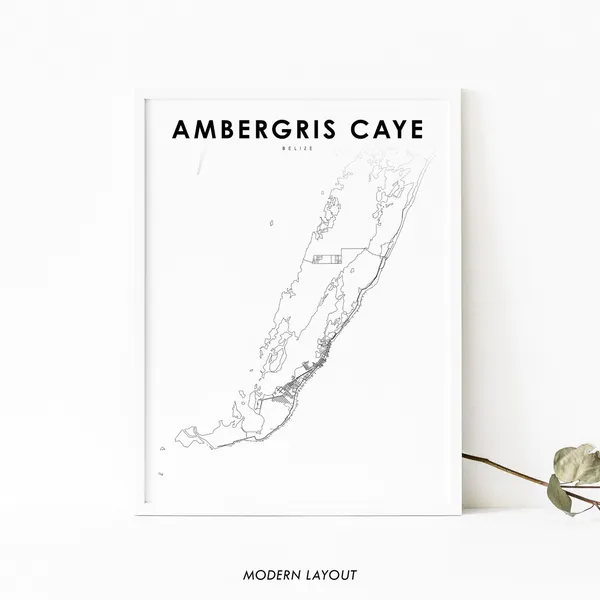 Ambergris Caye Belize Map Print, San Pedro