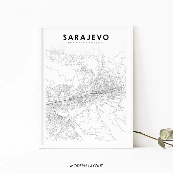 Sarajevo Map Print, Bosnia And Herzegovina Poster
