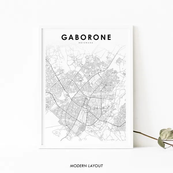 Gaborone Botswana Map Art Print, Africa City Map